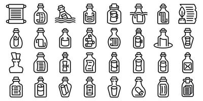 Message in the bottle icons set outline vector. Paper cork vector