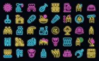 Nail bar icons set vector neon