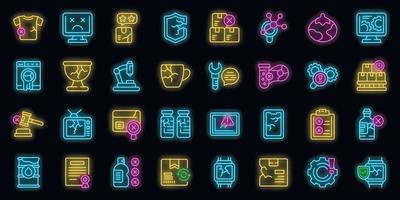 Defective product icons set vector neon