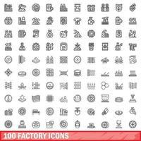 100 factory icons set, outline style vector