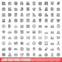 100 iconos de fábrica establecidos, estilo de contorno vector