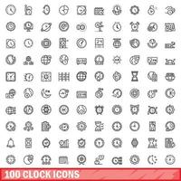 100 clock icons set, outline style vector