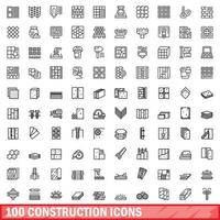 100 construction icons set, outline style vector