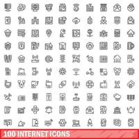 100 internet icons set, outline style vector