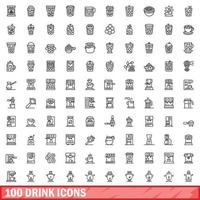 100 drink icons set, outline style vector