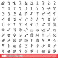 100 tool icons set, outline style vector