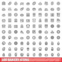 100 iconos de panadería, estilo de esquema vector