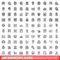 100 iconos biométricos establecidos, estilo de esquema vector