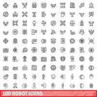 100 robot icons set, outline style vector