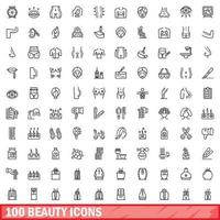 100 beauty icons set, outline style vector