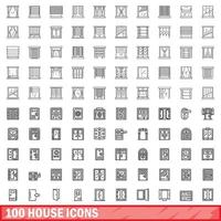 100 house icons set, outline style vector