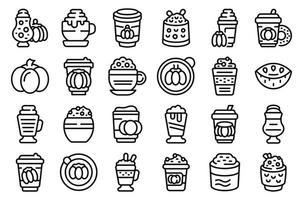 Pumpkin spice latte icons set outline vector. Frapper latte vector