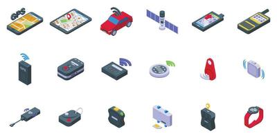 GPS tracker icons set isometric vector. Car app vector