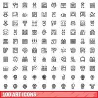 100 art icons set, outline style vector