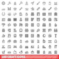 100 craft icons set, outline style vector