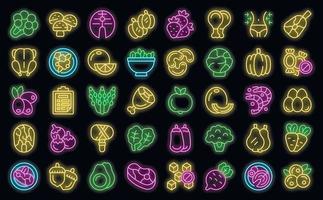 Paleo diet icons set vector neon