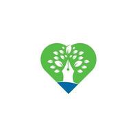 plantilla de diseño de logotipo de concepto de forma de corazón de árbol de pluma. diseño de logotipo de empresa creativa de hoja de árbol de pluma vector