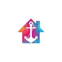 Anchor with rope home shape logo design template. vector