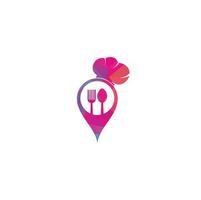 Chef Hat with Point Logo Design. Restaurant chef location positioning map logo navigation GPS icon. vector