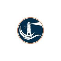 Lighthouse vector logo design. Waves Lighthouse icon logo design vector template illustration.