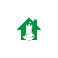 diseño de logotipo de concepto de forma de casa de castillo y hoja. torre y eco símbolo o icono. vector de concepto de diseños de logotipo de castillo de naturaleza