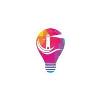 Lighthouse bulb shape concept vector logo design. Waves Lighthouse icon logo design vector template illustration.