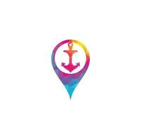 Anchor map pin shape concept vector logo design.