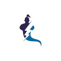 Thunder bolt Genie Logo Design. Magic Fantasy genie concept logo. vector