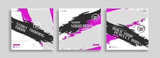 posts on social media vector illustration. Stylish graphics templates posts. dynamic abstractions typography photo. modern art paint and brush stains, fitness subjects gym. design frame post Template