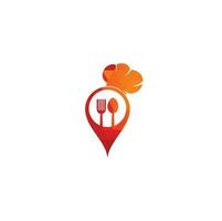 Chef Hat with Point Logo Design. Restaurant chef location positioning map logo navigation GPS icon. vector