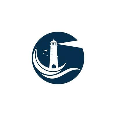 Lighthouse vector logo design. Waves Lighthouse icon logo design vector template illustration.