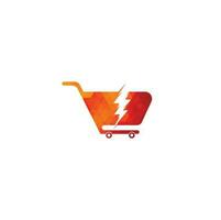 carrito de compras con icono de logotipo flash. carro trueno logo vector icono ilustración