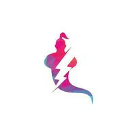 Thunder bolt Genie Logo Design. Magic Fantasy genie concept logo. vector