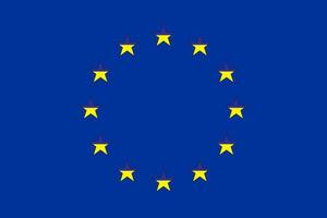 Flag of Ukraine on the background of the European Union flag.Ukraine and EU concept. Vector  illustration.