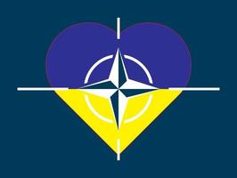 Flag of Ukraine in the shape of a heart on the background of the flag of NATO. Ukraine and the concept of NATO. Vector illustration.