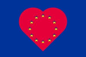 Flag of Ukraine in the shape of a heart on the background of the European Union flag.Ukraine and EU concept. Vector  illustration.