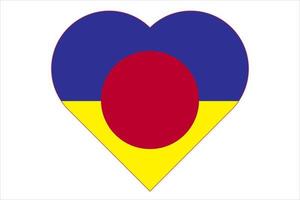 A heart painted in the colors of the flag of Ukraine on the flag of Japan. Vector illustration of a blue and yellow heart on the national symbol.
