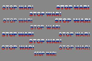 Set of inscriptions Stop the war text with a fragment of the national flag of Russia. Vector illustration. Graphic design blank, for posters, headlines, large format printing, sans-serif capital