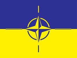 The flag of Ukraine against the background of the NATO flag. Ukraine and the concept of NATO. Vector illustration.