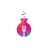 Food lab vector logo design. Lab test tube with fork and spoon.