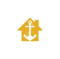 Anchor with rope home shape logo design template. vector