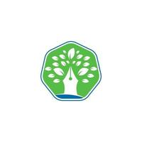 plantilla de diseño de logotipo de árbol de pluma. logotipo de la comunidad educativa y de escritores. diseño de logotipo de empresa creativa de hoja de árbol de pluma vector