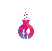 Food lab vector logo design. Lab test tube with fork and spoon.