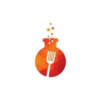 Food lab vector logo design. Lab test tube with fork and spoon.