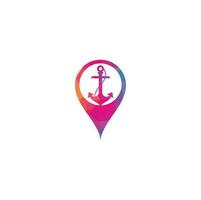 Anchor with rope map pin shape logo design template. vector