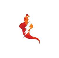 Thunder bolt Genie Logo Design. Magic Fantasy genie concept logo. vector