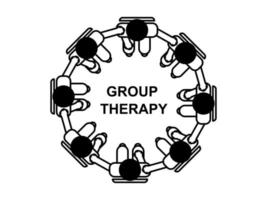 Outline of people in group therapy session, talk therapy and group therapy concept. outline vector illustration.