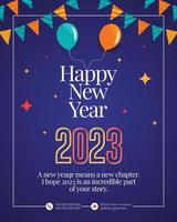 feliz año nuevo 2023, patrón festivo sobre fondo de color para tarjeta de invitación, feliz navidad, feliz año nuevo 2023, tarjetas de felicitación vector