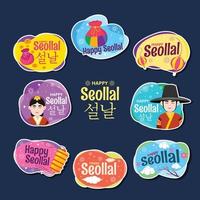 Happy Seollal Greeting Stickers Set vector