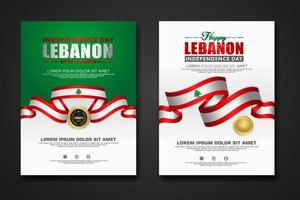 Set poster design Lebanon Independence day background template vector